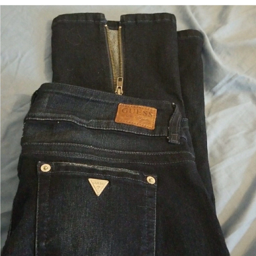 Guess Dark Blue Ankle Zip Cropped Jeans NWT